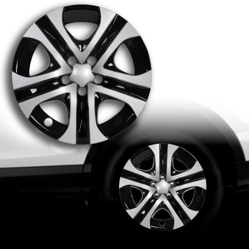 ECOTRIC 17 Hubcaps Wheel Covers Wheel Skins Compatible with 2013-2018 Toyota RAV4 LE, R17 Wheel Rim Cover, 5 Spoke, Silver/Black Plastic - Set of 4