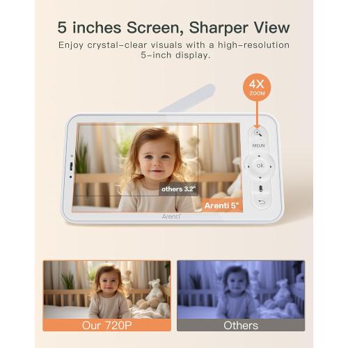 ARENTI Baby Monitor with Camera and Audio B2 Set, 2.4G WiFi with Phone App