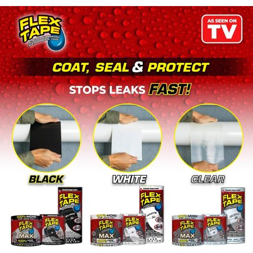 Flex Tape, Original Thick Flexible Rubberized Waterproof Tape - Seal and Patch Leaks, Works Underwater, Indoor Outdoor - Home RV Roof Plumbing and Pool Repairs, White, 4 in x 5 ft, Pack of 1