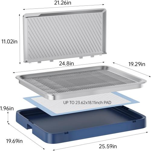 Size 25.48x19.69 Color Blue Indoor Dog Potty Tray with High Wall,25.59X19.69 Pee Pad Holder,Dogs Litter Box,Mesh Training Toilet for Puppy and Small Size Dog,Housebreaking Supplies, Pet Products (Blue)