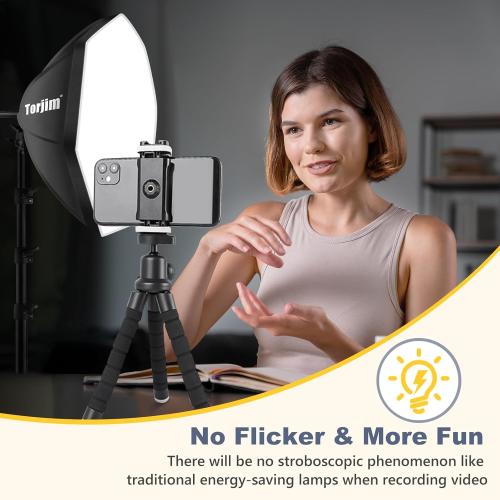 Torjim Softbox Photography Lighting Kit, 20'' x 20'' Professional Softbox Lighting Kit with 85W 3000-7500K LED Bulbs, Studio Lights for Photography/Video Recording/Live Streaming/Portraits Shooting