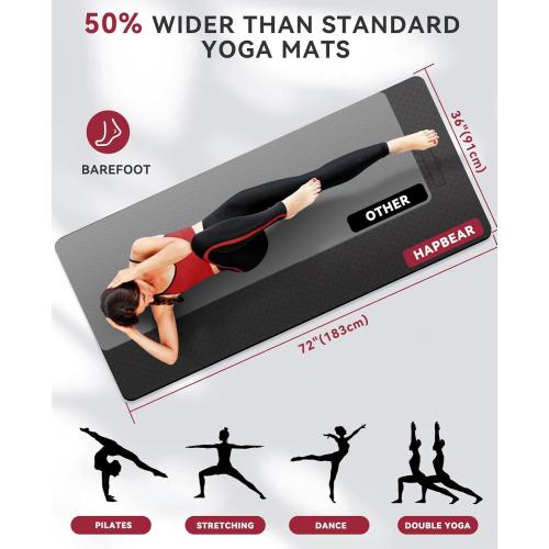 HAPBEAR Large Yoga Mat - 72x36x6mm (1/4 inch), Extra Wide Non-Slip Exercise Mat for Home Workout, Yoga, Pilates & Stretching, Durable & Eco-Friendly, Includes Bonus Resistance Bands & Carry Bag