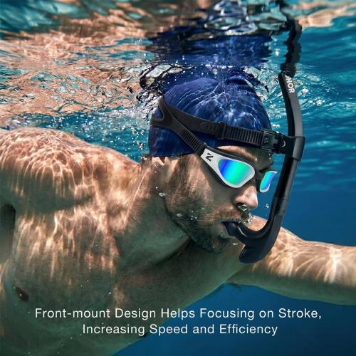 ZIONOR Swim Snorkel for Lap Swimming Adult, Front Snorkel Tube Swimming Training, Comfortable Mouthpiece One-Way Purge Valve for Pool, Outdoors