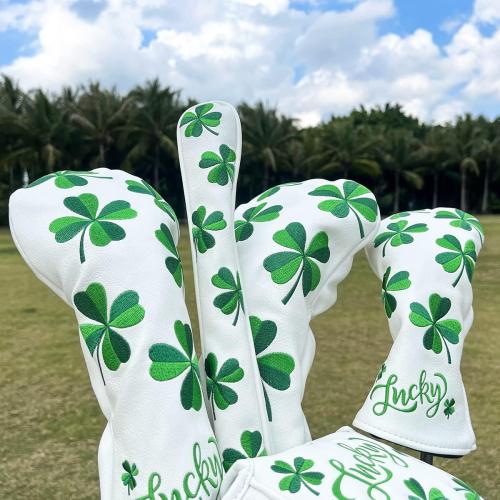 Golf Headcovers Live Lucky Golf Driver Covers Advanced Embroidery Fairway Wood Covers Hybrid Covers Mallet Blade Putter Head Covers Premium Leather Shamrock Golf Club Covers