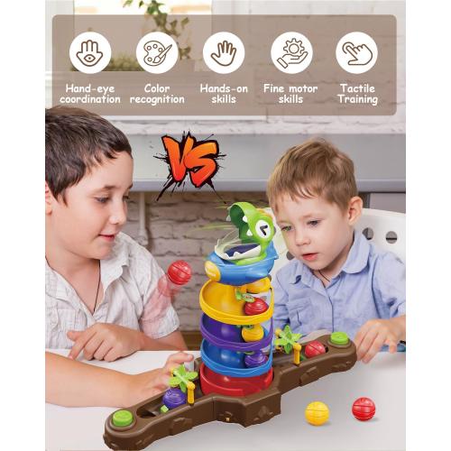 Dinosaur Ball Drop Toy for 3 4 5 6 7 8 Years Old Kids, Dino Spin Twister Toddlers Toy, Shoot Balls Toddler Montessori Toys Gifts for 3-6 Year Old Boys Girls, 2 Players PK Mode