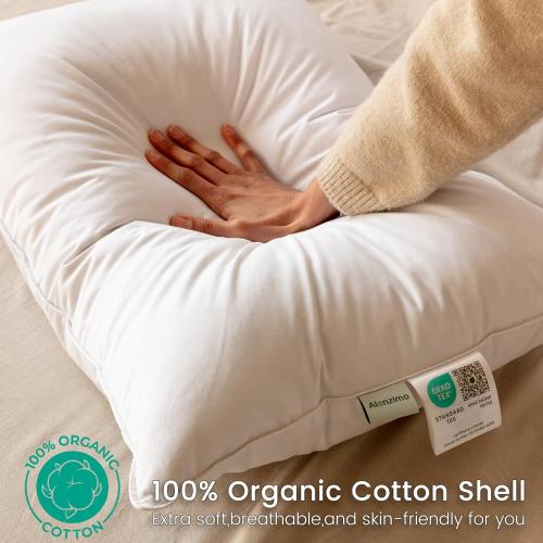 A Size Set of 2, Hotel Collection Fluffy sofa Pillows for Sleeping, 100% Cotton Cover Soft Pillow 22x22 2 Pack