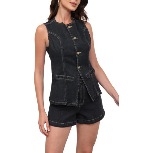 Size M ....acelyn Women’s Business Casual Outfits 2 Piece Denim Set Sleeveless Blazer Vest & Short Set Jeans Two Piece Outfits