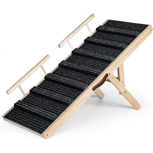 Ciconira Wooden Adjustable Dog Ramp, 39'' Long Portable Pet Stair Ramp with Non-Slip Rug Surface, 5 Adjustable Heights, 16 Extra Wide Folding Dog Car Ramps for SUV, Bed, Couch, Hold up to 165 lbs