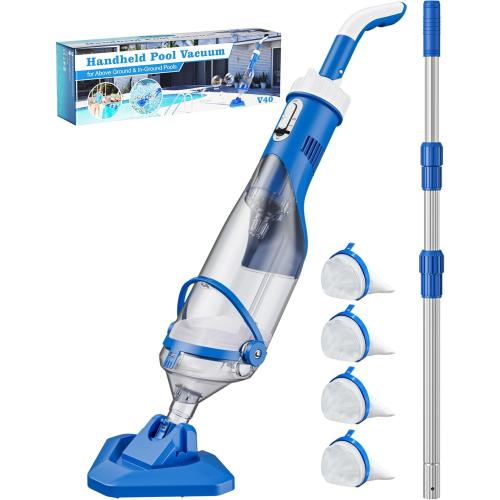 Cordless Pool Vacuum with Telescopic Pole, 18.5 GPM Powerful Suction, 1.5H Supercharge Technology, Handheld Rechargeable Pool Vacuum Cleaner for Above Ground/Inground Pools, Hot Tubs, Spas