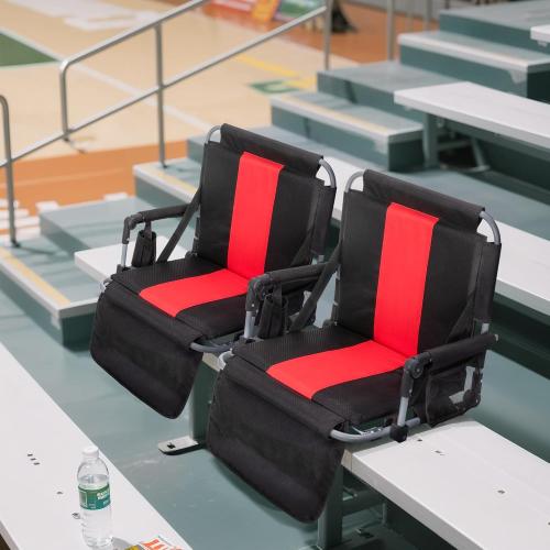 GREEN PARTY Stadium Seat for Bleachers Portable Outdoor Floor Folding Stadium Chair with Armrest, Back Support, Cup Holder, Mesh Bag and Hide Hooks