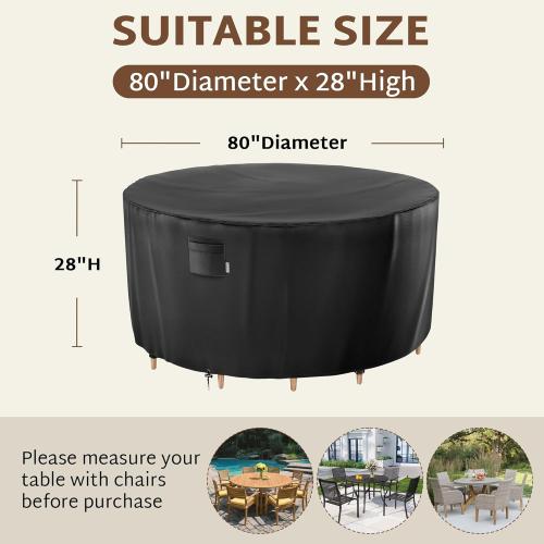 iBirdie Round Patio Furniture Cover 80 x 28 inch, Outdoor Waterproof and Weatherproof for Garden Table and Chairs, Heavy Duty 600D, fit 80, 79, 78 Diameter