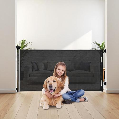 VEVOR Retractable Baby Gate, Easy to Use, Walk Through Without Tripping, Mesh Dog Gate for Stairs, Hallways, Indoor/Outdoor, Black  (NO TEST)