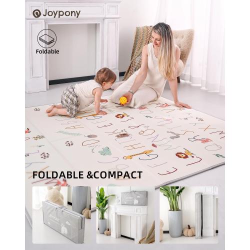 Baby Play Mat 59x71 Inch, 2 in 1 Fabric & XPE Dual-Sided Design Foldable Play Mats for Babies and Toddlers, Waterproof & Anti-Slip Baby Mat for Floor, Portable Baby Foam Crawling Mat with Travel Bag
