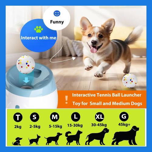 Color Blue Automatic Dog Toy Ball Launchers for Dog, Upgrade Thrower Machine Fetch Toy 10-30 Ft Outdoor Indoor, Interactive Tennis Launcher with 3 ETPU Balls for Small & Medium Puppy