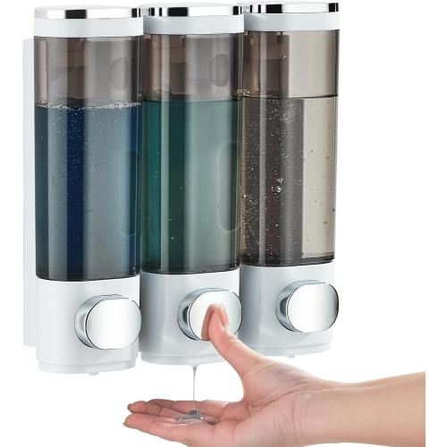 Shampoo and Conditioner Dispenser, Pollock Shower Soap Dispenser 3 Chamber No Drill, Wall Mounted Shampoo Body Wash Conditioner for Bathroom Large Capacity,White