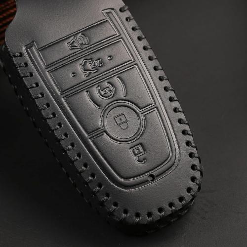 Key Fob Cover Genuine Leather with Keychain Key Ring Case Holder Protector Compatible with Ford F150 Bronco Explorer Mustang Expedition Edge Fusion F250 F350 F450 F550 2022 2021 2020 2019 2018 2017