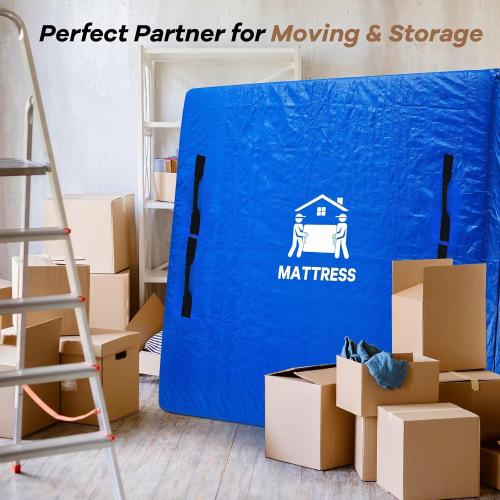 Mattress Bags for Moving, BETU Mattress Protector Waterproof Mattress Cover Full Size Storage Bags with 8 Heavy-Duty Handles and Zipper for Bed Extra Thick Large Reusable (77x57x15 Blue)