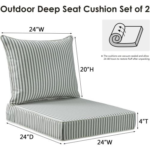 Unimatta Outdoor Patio Chair Cushions Set, 24 x 24, Set of 2, Water-Repellent, Fade Resistant, Deep Seat Bottom and Back Cushion for Backyard, Couch, Sofa and Patio Furniture, Black and White