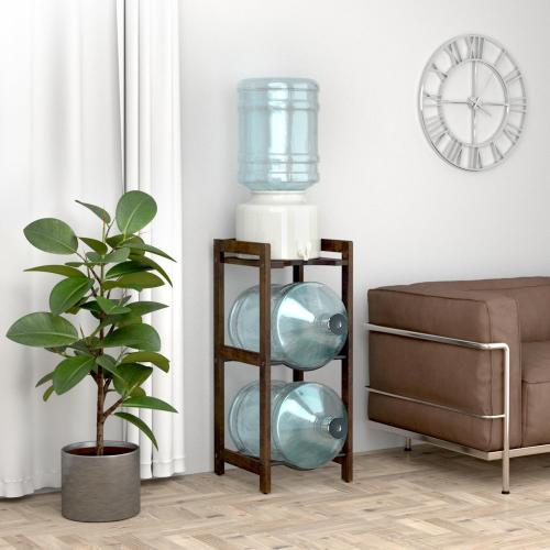 Natural Wood 5 Gallon Water Dispenser Stand - 31H, 3-Tier Jug Holder with Top Shelf
