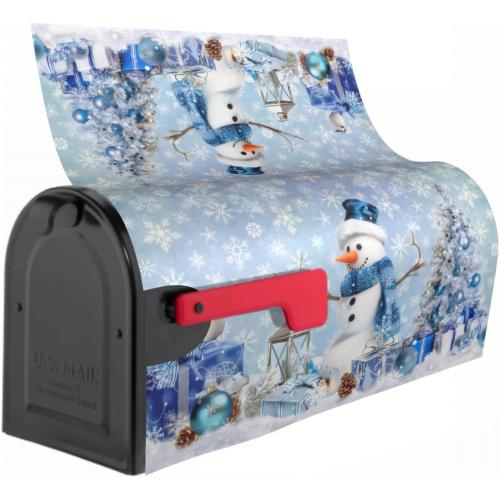 Winter Snowman Mailbox Cover Magnetic 21x18 Standard Size Blue Christmas Tree Balls Xmas Snowflakes Mailbox Wrap Post Cover Decor for Yard Garden Home Outdoor Holiday New Year
