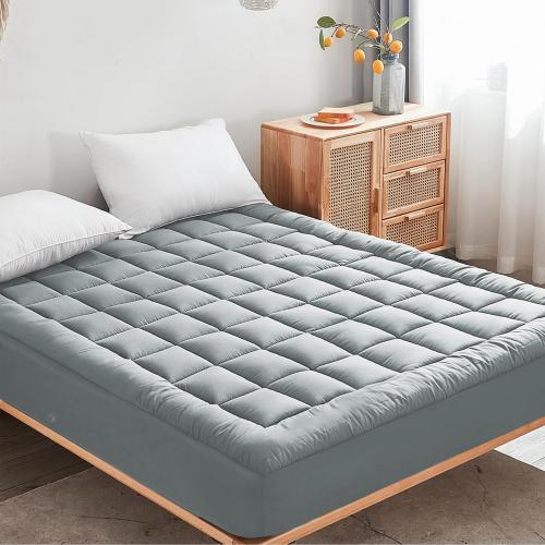 Mattress Pad - Soft and Breathable Mattress Protector Cover - Pillow Topper with Stretches to 18” Deep Pocket Fits Up to 8”-21” Cooling Bed Topper (Light Gray, Queen)