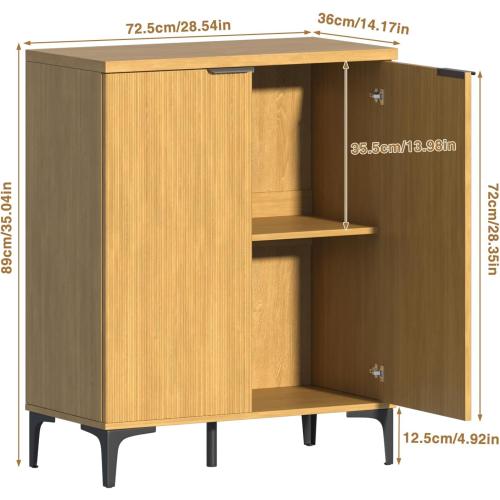 Fluted Sideboard Buffet Cabinet, 2 Doors Side Board Storage Cabinet, Buffet Cabinet with Line Groove Design,Side Board with Metal Legs and Handle, Buffet for Entryway, Natural Wood