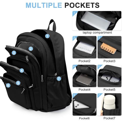 Black College Backpack For Women Men,Lightweight High School Bag,School Backpack With Lots Of Pockets,Cute Bookbag For Teens Boys Girls,Casual Daypack Backpack For School