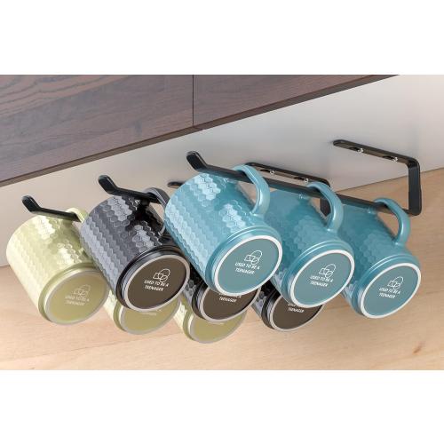 Amazer Coffee Mug Holder Under Cabinet 3 Pack, Metal Sturdy Mug Rack Under Shelf Organizer, Display Hanging Cup Storage Hooks for Bar Kitchen Utensils/Wine Glasses/Tea Cup, Black