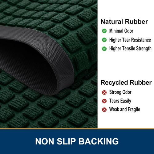 Smiry Front Door Mat Outside Entrance, Heavy Duty Natural Rubber Doormat, Non Slip Trap Dirt and Moisture Easy Clean, Low Profile Welcome Floor Mats for Indoor Outdoor Entry, 29.5x17 Inch, Black Green