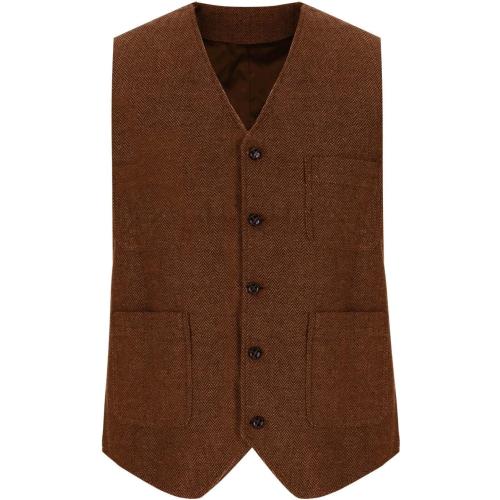 Size.LCampbell Men's Herringbone Tweed Suit Vest Slim Fit Casual Wool Blend Waistcoat Business Formal Sleeveless Outerwear Vest
