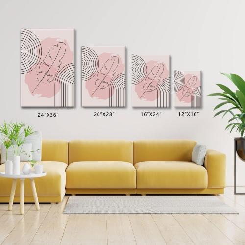 Fetyiu 3 Piece Boho Wall Art Pink Canvas Art Prints Mid-Century Modern Paintings Abstract Pictures Geometric Wall Decor Lines Artwork for Bedroom Office  Framed