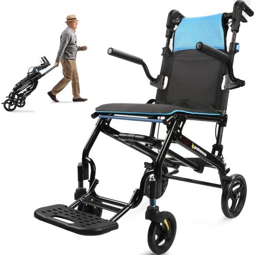 Wheelchairs for Adults,Utral-Lightweight(only 19.4lbs) Transport Chair, Foldable and PortableTravel Wheelchair with Telescopic Handle,Portable Folding Transfer Wheelchairs for Seniors(Blue)