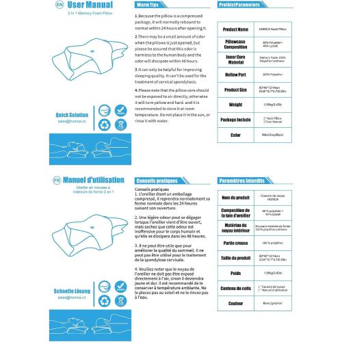 Memory Foam Cervical Pillow, 2 in 1 Ergonomic Contour Orthopedic Pillow for Neck Pain, Contoured Support Pillows for Side Back Stomach Sleepers