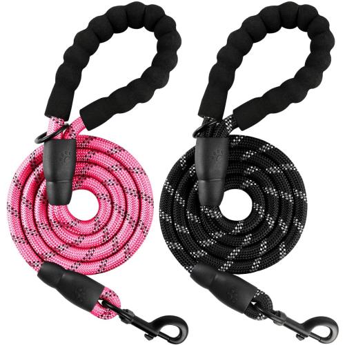 BARKBAY Dog Leashes for Large Dogs Heavy Duty Dog Leash 2 Pack 5 FT with Comfortable Padded Handle Highly Reflective Threads for Medium Large Dogs Walking Training Running (5FT-1/2,Pink Black)