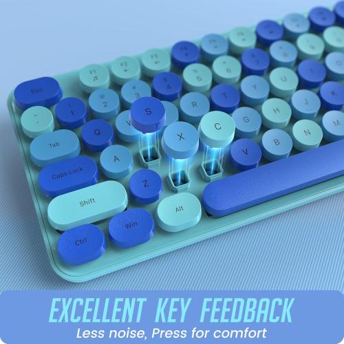 Wireless Keyboard and Mouse, LIZRROT Silent Keyboard Mouse Combo, Full-Sized Colorful Typewriter Keyboard with Round Keycaps, 2.4G Cute Mouse Compatible with PC/Laptop/Computer(Blue)