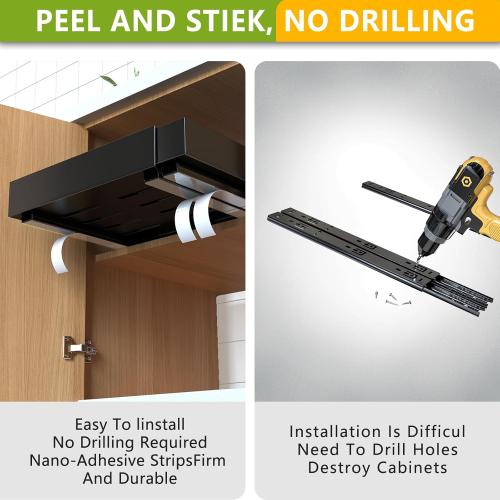 2 Pack Pull Out Cabinet Organizer,21 Deep Slide Out Drawer Organizers,No Drill Pull Out Drawers Adhesive with Nano Compatible Framed Cabinets Shelves for Kitchen Pantry Adjustable Width