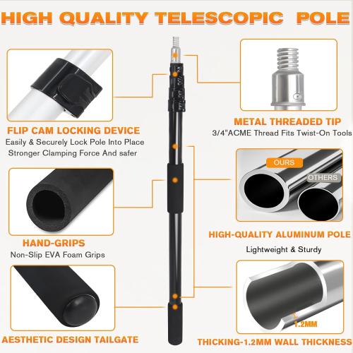 18FT Reach Light Bulb Changer for High Ceilings with Telescopic Extension Pole，3-12FT Light Bulb Extension Pole Changer with Baskets and Suction Cup for High Ceilings and Recessed Lights