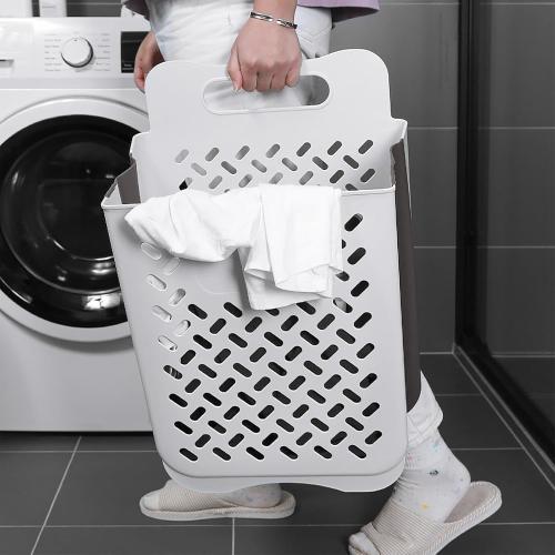 Plastic Collapsible Hanging Laundry Baskets with Carry Handle, Space-Saving Wall Hanging Laundry Basket Durable Tall Folding Plastic Laundry Hamper Waterproof Dirty Clothes Organizer XL L