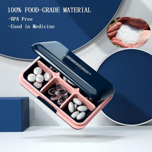 DUBSTAR Travel Pill Organizer Moisture Waterproof Small Pill Box for Pocket Purse 4 6 Compartments Portable Pill Case Medicine Vitamin Holder Container,Blue