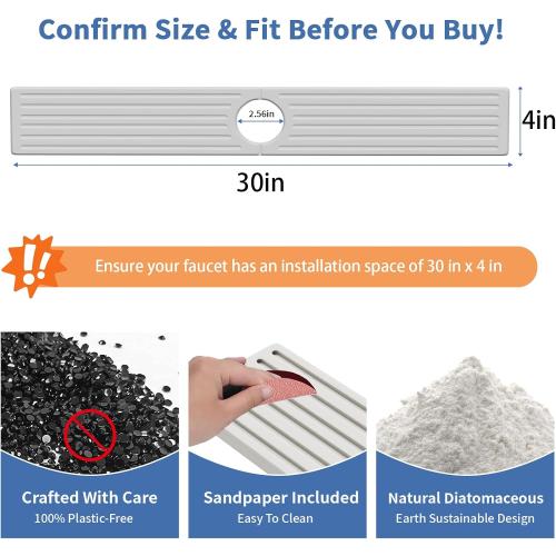 Fast Drying Kitchen Sink Splash Guard, Durable Stone Kitchen Faucet Mat, Water Absorbing Stone Tray for Sink, Diatomite Faucet Mat for Kitchen Sink, Stone Drying Mat for Kitchen and Bathroom Counter