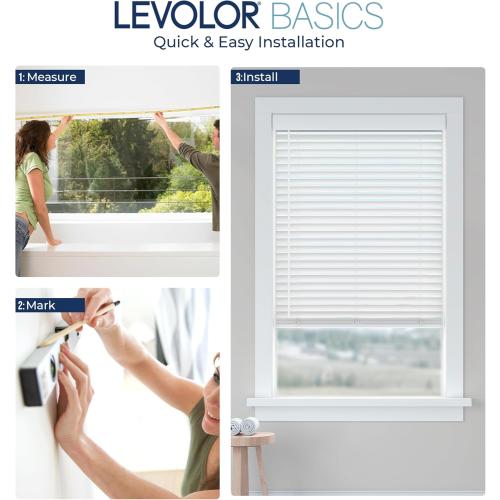 LEVOLOR Basics Cordless Light Filtering Faux Wood Blinds, Easy to Install 2” Blinds for Windows, Timeless Look, Fits up to 30” Width and 64” Length, Home Solution for Any Space or Room