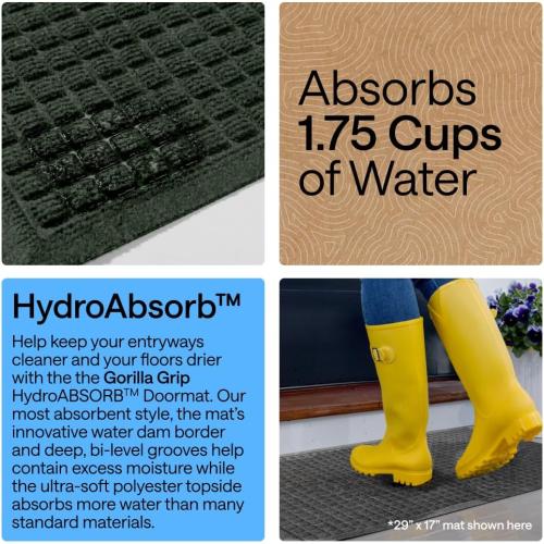 GORILLA GRIP® Ultra Absorbent Front Door Mat Outside Entrance, Traps Dirt and Moisture, HydroABSORB Indoor Outdoor Doormat Holds Up to 1.7 Cups Water, Stain and Fade Resistant Welcome Mat, 29x17 Green