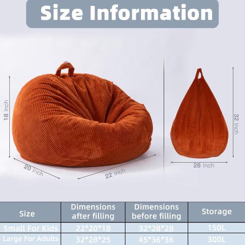 Stuffed Animal Storage Bean Bag Cover (No Filler), Corduroy Kids & Toddler Bean Bag Chair for Teens & Adults, Toy Storage Organizer, Comfy Sofa for Playroom (Cover Only)