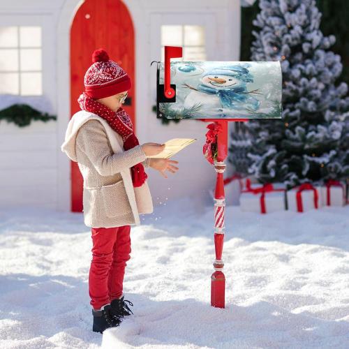 ALAZA Blue and Silver Christmas Snowman02 Magnetic Mailbox Cover MailWraps Garden Yard Home Decor for Outside Oversized-25.4 x20.8