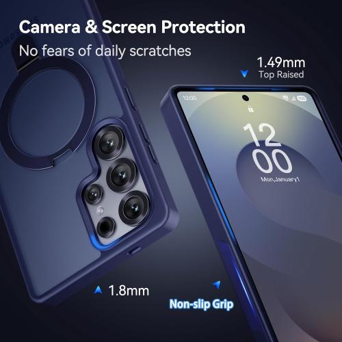 CASEKOO World's First 3-in-1 Magnetic Ring Stand for Samsung Galaxy S25 Ultra case | Patented Design, 16FT Military Drop Protection, Magsafe Compatible | Slim Matte Translucent Cover 6.9 2025, Blue