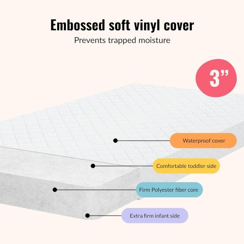 Dream On Me Holly 2-in-1 Mini & Portable Crib Mattress  Dual Sided, Vinyl Waterproof Cover, 3” Fiber Core, GREENGUARD Gold Certified, Fits Standard Portable and Mini-Cribs