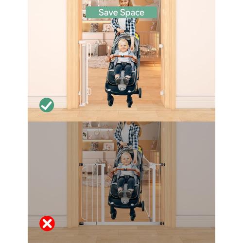 Momcozy Auto-Locking Retractable Mesh Baby Gate or Dog Gate, Child Safety Gate for Indoor or Outdoor, 33-inches Tall with up to 55-inches Wide Extension, Avoid Skirting Installation, White