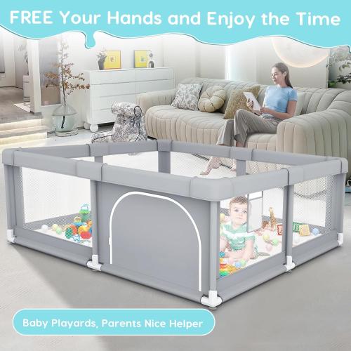 Fshibila Baby Playpen with Mat, Baby Playpens for Babies and Toddlers, BabyFence Play Pen for Indoor & Outdoor, Sturdy Safety Play Yard with Soft Breathable Mesh, 50 * 50 * 27 inches Grey