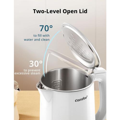 COMFEE' Electric Kettle and Tea Kettle, 1.5L Double Wall, Stainless Steel Interior, Lid & Spout, Fast Boil, Auto-Off, and Boil-Dry Protection, 1500W