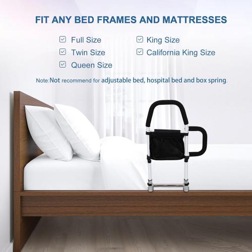 Bed Rails for Elderly Adults Safety with Storage Pocket, Assist Rail with Dual Grab Bars for Easily Getting in & Out of Bed, Bed Rail Fits King, Queen, Full, Twin Bed,Support Up to 300lbs